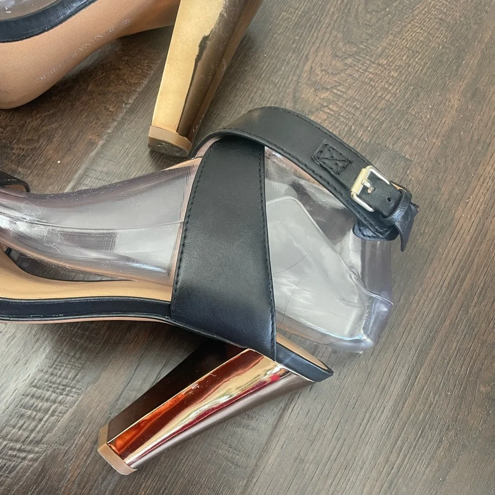 Banana Republic Heels Strappy black Gold Women size 6 open toe pump dress shoe - Picture 4 of 6